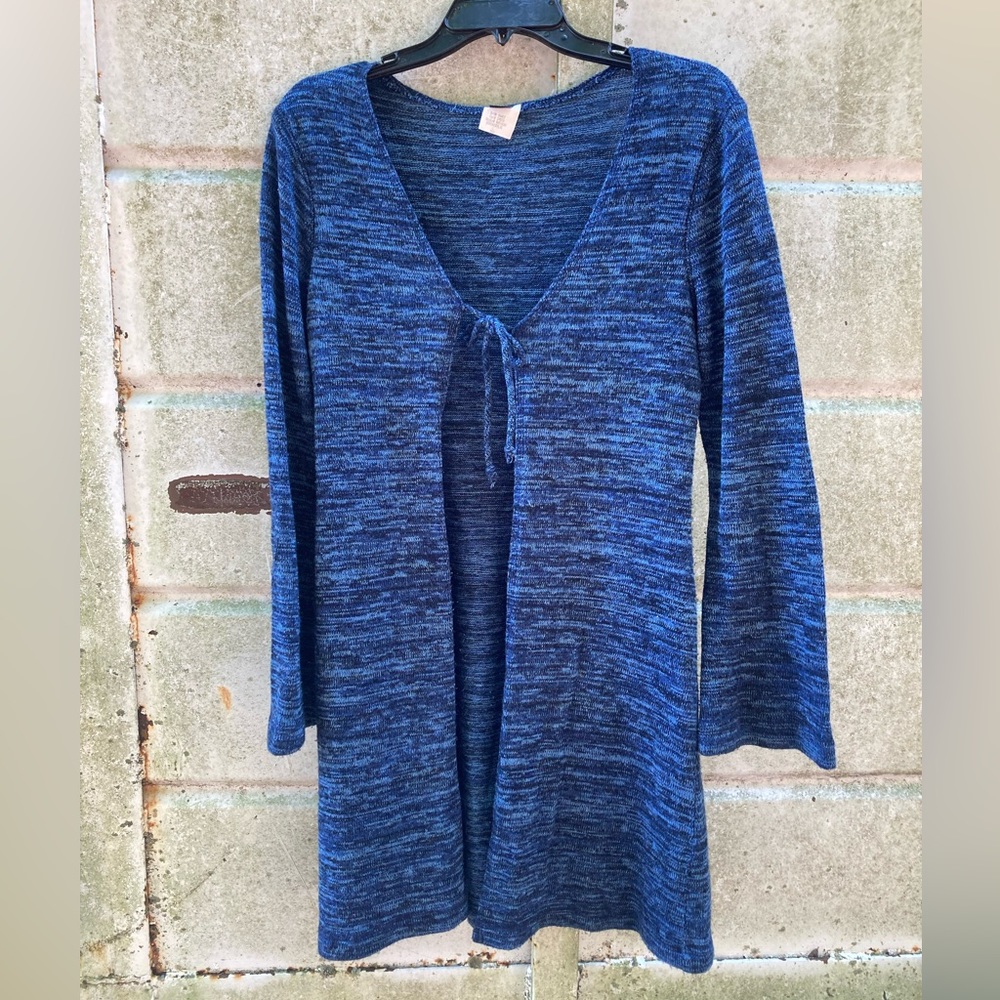 Women's PSST Tie Front Wide Sleeved Long Carigan Sweater